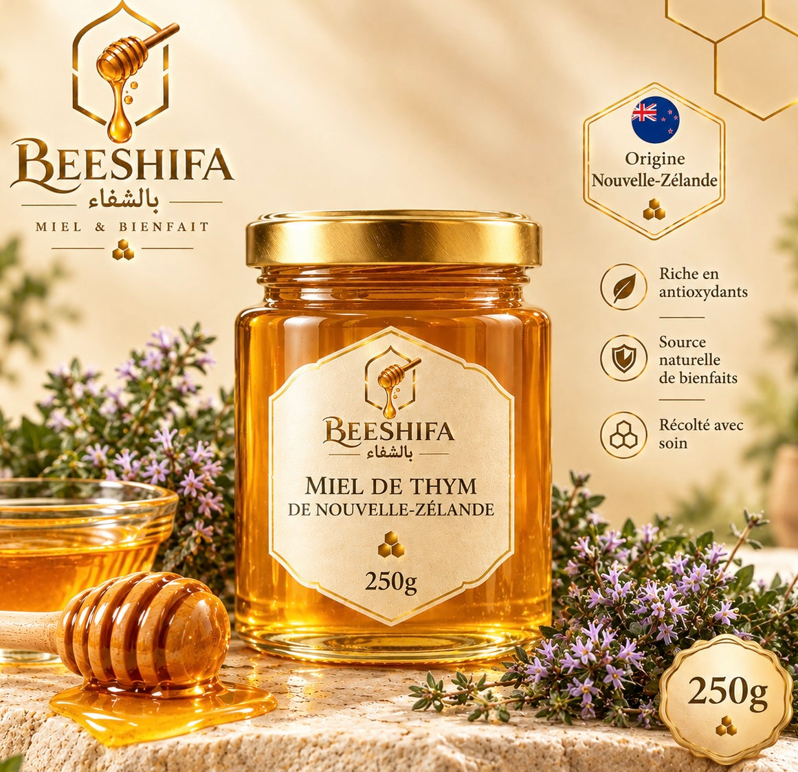 Pot de miel de thym, 250 g, BeeShifa